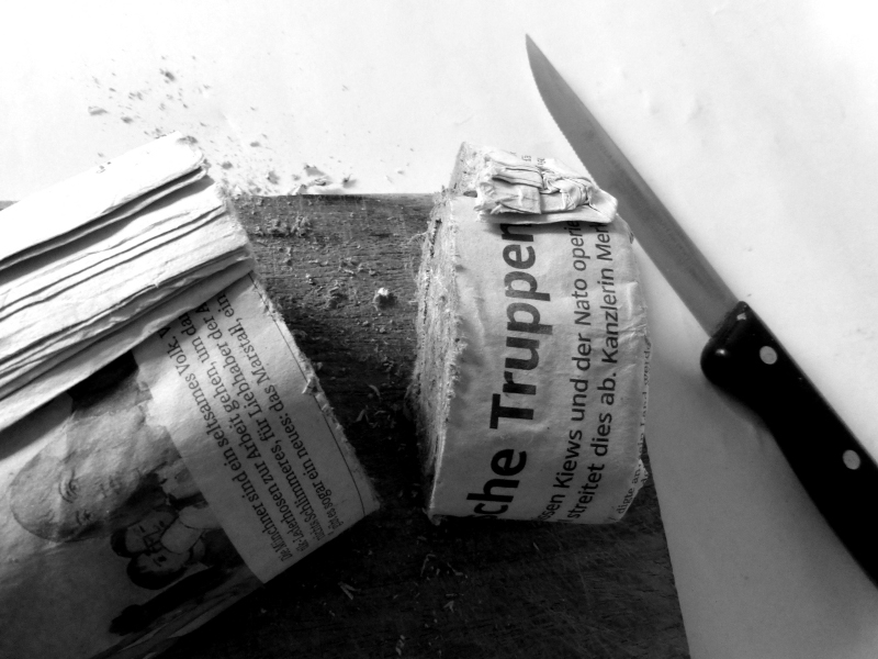 altering the news, with kitchen knife. Ines Seidel
