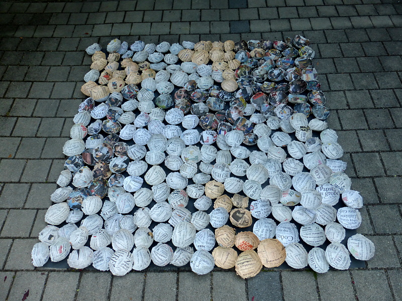 251 newspaper bowls covering 2 x 2 m.